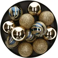 Atmosphera Déco de sapin Lot de 12 Boules de Noël D 4 cm - Bleu et Or
