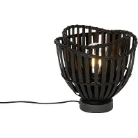 QAZQA Lampe de table orientale bambou noir 25cm - Pua