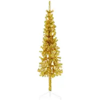 vidaXL Demi sapin de Noël artificiel mince avec support Doré 150 cm