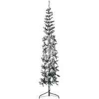 vidaXL Demi sapin de Noël artificiel mince avec neige floquée 210 cm
