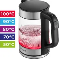 Concept Czajnik Czajnik elektryczny szklany z regulacjš temperatury 1,7l RK4067, Bouilloire électrique, Transparent, Noir