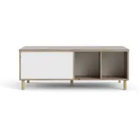 Ebuy24 Penny Table basse avec dessus extensible et 2 espaces de rangement, teinte Hickory et blanc mat.