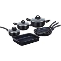 Herzberg Cooking 10 Pieces Marble Coated Pans Set - Black