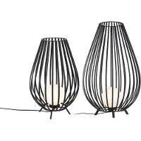 QAZQA Ensemble de lampadaires noirs avec opale 110 cm et 70 cm - Angela