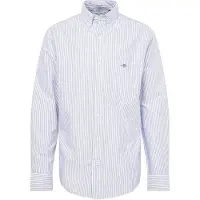 Gant pour homme. 3000230 Chemise Oxford à coupe régulière, rayures fines bleues (S), Casuel, Coton, Classique, Manche longue