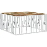 vidaXL Table basse argentée Acier inoxydable et vieux bois massif