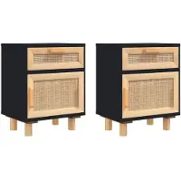 vidaXL Tables de chevet 2 pcs Noir Bois de pin massif et rotin naturel