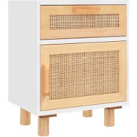 vidaXL Table de chevet Blanc Bois de pin massif et rotin naturel