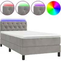 vidaXL Lit boxspring avec matelas & LED gris clair 80x200 cm velours