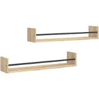 vidaXL Étagères murales avec barres 2 pcs chêne sonoma 80x16x14 cm