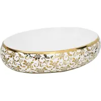 vidaXL Vasque à poser Blanc et Golden Ovale 59x40x15 cm Céramique
