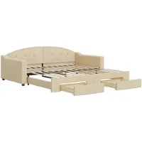 vidaXL Lit de jour extensible avec tiroirs Crème 100x200 cm Tissu