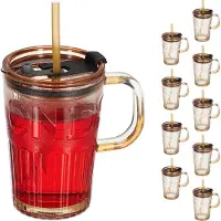 Relaxdays 10x jarres-paille, Verres, Marron