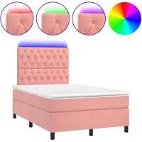 vidaXL Lit boxspring avec matelas & LED rose 120x200 cm velours