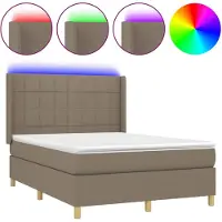 vidaXL Lit boxspring avec matelas & LED Taupe 140x190 cm Tissu