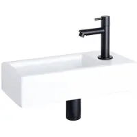 Differnz Hura kit lave-mains - 37,5x18,5x9cm - Rectangulaire - 1 trou de robinet - Robinet droit noir mat - Céramique blanche 38.004.93