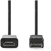 Nedis Displayport cable - DisplayPort male - HDMI male - 1080p - Nickelé - 2,00 m - Rond - PVC - Noir - Label