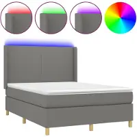 vidaXL Lit boxspring avec matelas & LED gris foncé 140x190 cm Tissu
