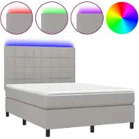 vidaXL Lit Boxspring avec matelas & LED Gris clair 140x200 cm Tissu