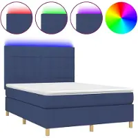 vidaXL Lit Boxspring avec matelas & LED Bleu 140x200 cm Tissu