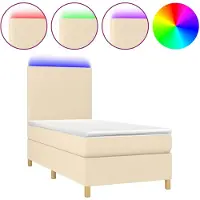 vidaXL Lit Boxspring avec matelas & LED Crème 100x200 cm Tissu