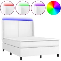 vidaXL Lit Boxspring avec matelas & LED Blanc 140x200 cm Similicuir