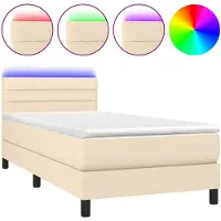 vidaXL Lit Boxspring avec matelas & LED Crème 100x200 cm Tissu