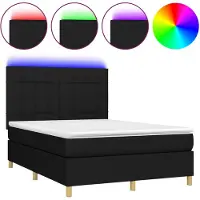 vidaXL Lit Boxspring avec matelas & LED Noir 140x200 cm Tissu