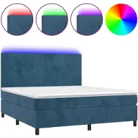 vidaXL Lit boxspring avec matelas & LED bleu foncé 160x200 cm velours