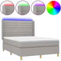 vidaXL Lit Boxspring avec matelas & LED Gris clair 140x200 cm Tissu
