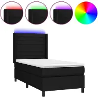 vidaXL Lit Boxspring avec matelas & LED Noir 90x200 cm Tissu