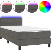 vidaXL Lit boxspring avec matelas & LED gris foncé 100x200 cm velours