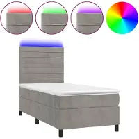 vidaXL Lit boxspring avec matelas & LED gris clair 80x200 cm velours