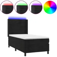 vidaXL Lit boxspring avec matelas & LED noir 90x190 cm velours