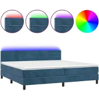 vidaXL Lit boxspring avec matelas & LED bleu foncé 200x200 cm velours