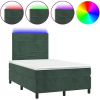 vidaXL Lit boxspring avec matelas & LED vert foncé 120x200 cm velours