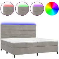 vidaXL Lit boxspring avec matelas & LED gris clair 200x200 cm velours
