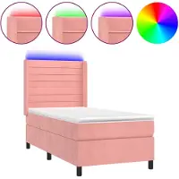 vidaXL Lit boxspring avec matelas & LED rose 90x200 cm velours