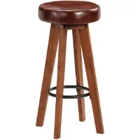 The Living Store Tabouret de bar 2 pcs. Cuir véritable et bois massif d'acacia