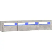 The Living Store Armoire TV avec lampes LED gris béton 210x35x40 cm