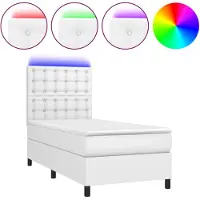 The Living Store Lit Boxspring avec matelas & LED Blanc 100x200 cm Similicuir
