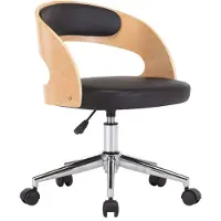 The Living Store Chaise de bureau pivotante noire en bois courbé et similicuir