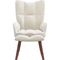 The Living Store Fauteuil relax avec pouf blanc crème velours