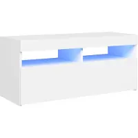 The Living Store Armoire TV avec lampes LED Blanc 90x35x40 cm