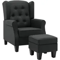 The Living Store Fauteuil avec repose-pieds Gris foncé Tissu