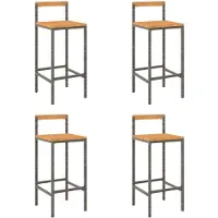 The Living Store Tabouret de bar 4 pcs. Gris Poly rotin et acacia massif