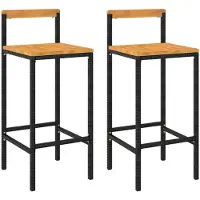 The Living Store Tabouret de bar 2 pcs noir poly rotin et acacia massif