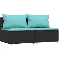 The Living Store Canapés centraux de jardin avec coussins 2 pcs. noir poly rotin
