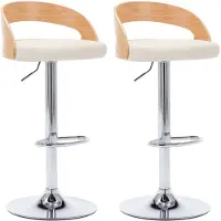 The Living Store Tabouret de bar 2 pcs. Cuir synthétique blanc crème et bois courbé