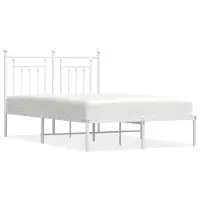 The Living Store Cadre de lit avec tête de lit en métal blanc 135x190 cm